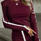 2 Piece O Neck Pullover Casual Top Slit Front Skirt Set Tracksuit