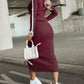 2 Piece O Neck Pullover Casual Top Slit Front Skirt Set Tracksuit