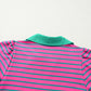 Pink Stripe Collared V Neck Puff Sleeve T Shirt Dress