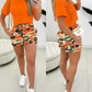 O neck Top & Camouflage Print Pocket Design Drawstring Shorts Set