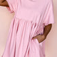 Light Pink Solid Color Pocketed Raw Edge Babydoll Dress