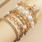 Gold Heart Pendant Pearl Rhinestone Chain Bracelet Set