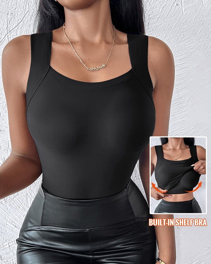 U Neck Built in Bra Tank High Strechy Sleeveless Slim Fit Tops Camisole