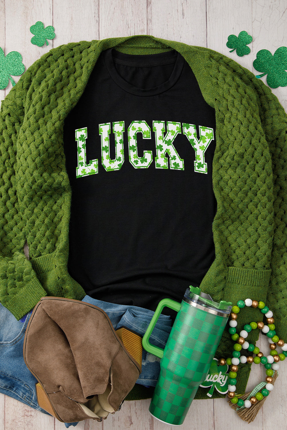 Black Clover LUCKY Letter Graphic St Patricks Day T Shirt