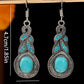 Silvery Western Turquoise Rhinestone Inlay Dangle Earrings