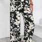 Black Floral Print Smocked High Waist Wide Leg Pants