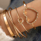 Gold Heart Knot Plated Multi Layer Open Cuff Bracelet Set