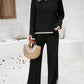 2PCS Round Neck Long Sleeve Slit Top & Straight Leg Pants Set