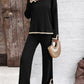 2PCS Round Neck Long Sleeve Slit Top & Straight Leg Pants Set