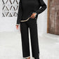 2PCS Round Neck Long Sleeve Slit Top & Straight Leg Pants Set