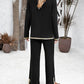 2PCS Round Neck Long Sleeve Slit Top & Straight Leg Pants Set