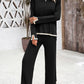 2PCS Round Neck Long Sleeve Slit Top & Straight Leg Pants Set