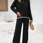 2PCS Round Neck Long Sleeve Slit Top & Straight Leg Pants Set