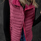 Burgundy Plush Collared Quilted Zipped Puffer Vest