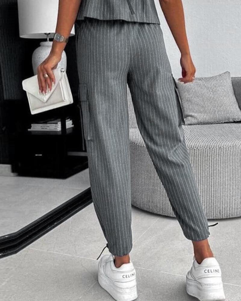 Striped Asymmetrical Vest Top & Cuffed Pants Set