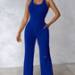 U Neck Bodysuit & Drawstring Cutout Wide Leg Pants Set