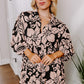 Black Plus Size Floral Printed Puff Sleeve Collared Maxi Dress