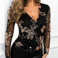 Floral Pattern V Neck Sheer Mesh Patch Contrast Sequin Bodysuit