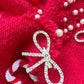 Racing Red Rhinestone Bow Pearl Decor Christmas Tree Round Neck Sweater