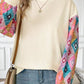 Apricot Geometric Printed Patchwork Long Sleeve Round Neck Top