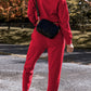 Racing Red Solid Color High Low Pullover and Skinny Pants Set