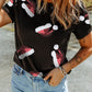 Black Sequined Christmas Hat Patched Daily T Shirt