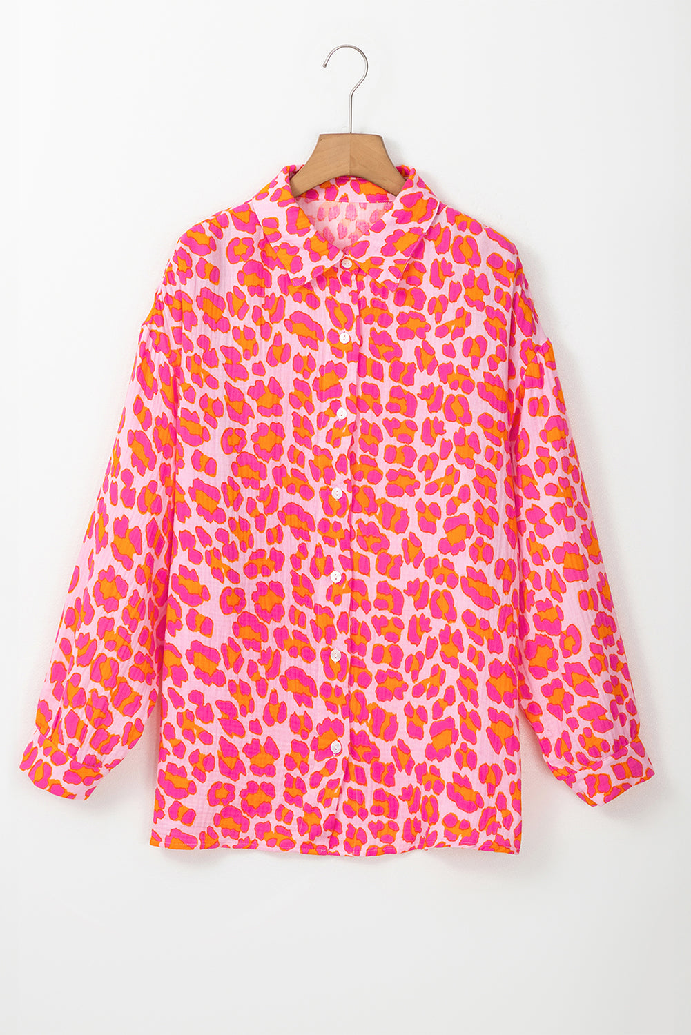 Rose Leopard Printed Button Up Loose Shirt