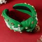 Dark Green Christmas Rice Beaded Rhinestone Wide Headband