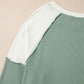 Mint Green Ribbed Colorblock Patchwork Raglan Long Sleeve Top