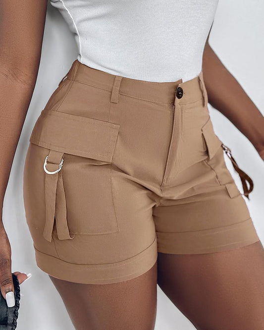 Buckled High Waist Cargo Shorts