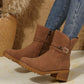 Chestnut Suede Buckle Decor Heeled Ankle Boots