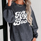 Gray Corded Hey Boo Ghost Graphic Drop Shoulder Halloween Sweatshirt