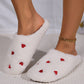 White Heart Shape Embroidered Slip On Plush Slippers