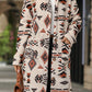 Apricot Western Aztec Printed Fleece Buttoned Front Midi Length Coat