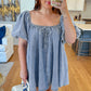 Myosotis Bubble Sleeve Square Neck Denim Babydoll Dress