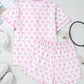 Pink Bowknot Printed Short Sleeve and Ruffled Shorts Valentines Pajama Set