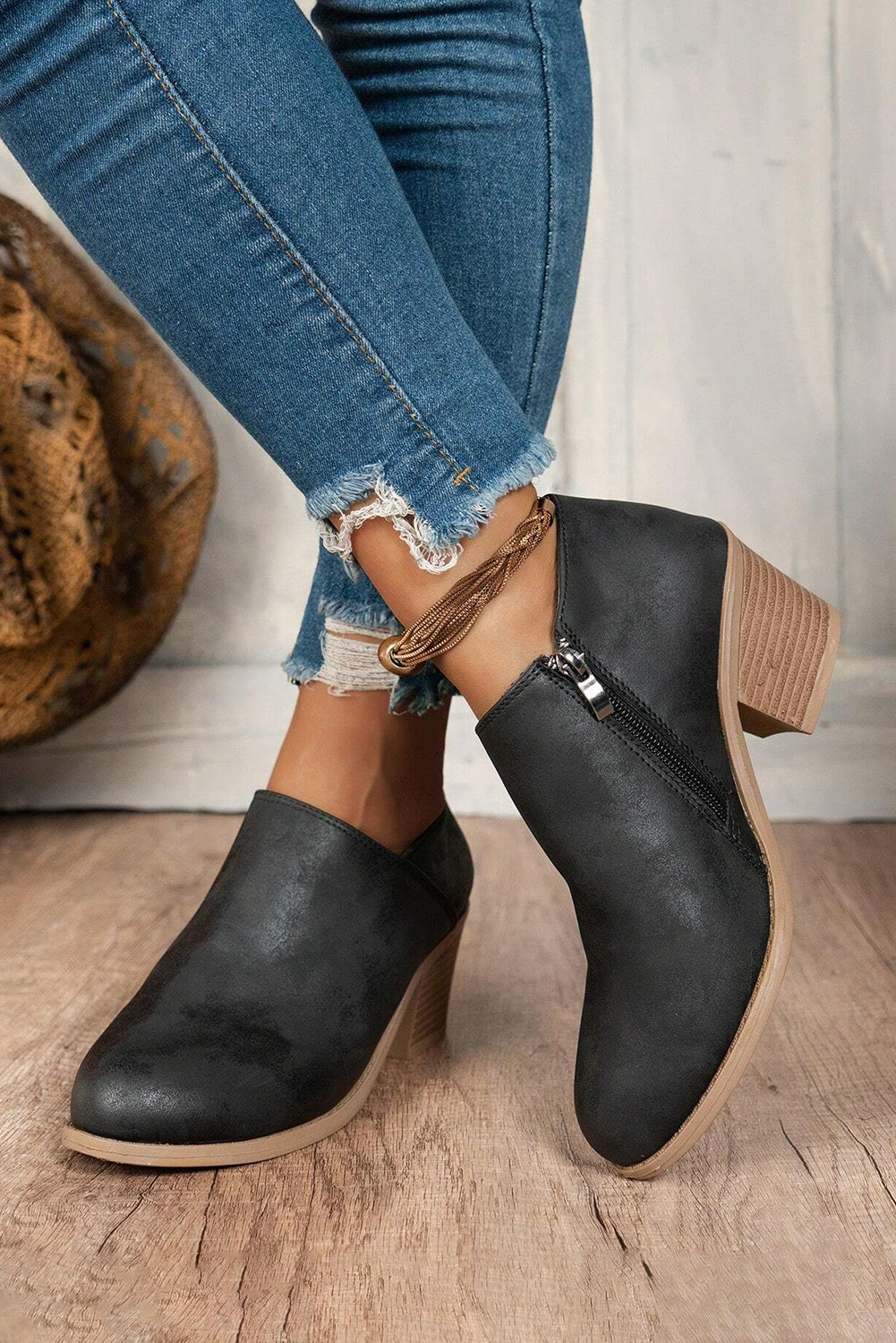 Black Tulip Opening Suede Ankle Boots