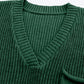 Green Knitted V Neck Sweater and Casual Pants Set