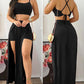 Crisscross Backless Crop Top & Slit Skorts Set