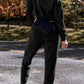 Black Solid Color High Low Pullover and Skinny Pants Set