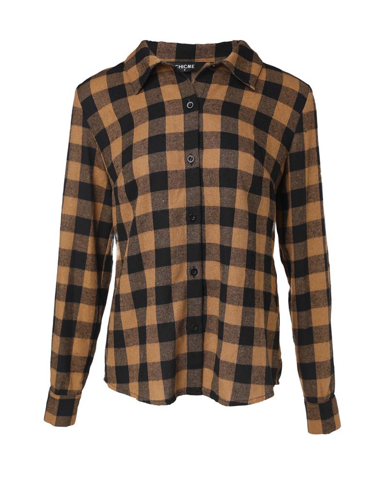 Plaid Print Buttoned Casual Long Sleeve Top