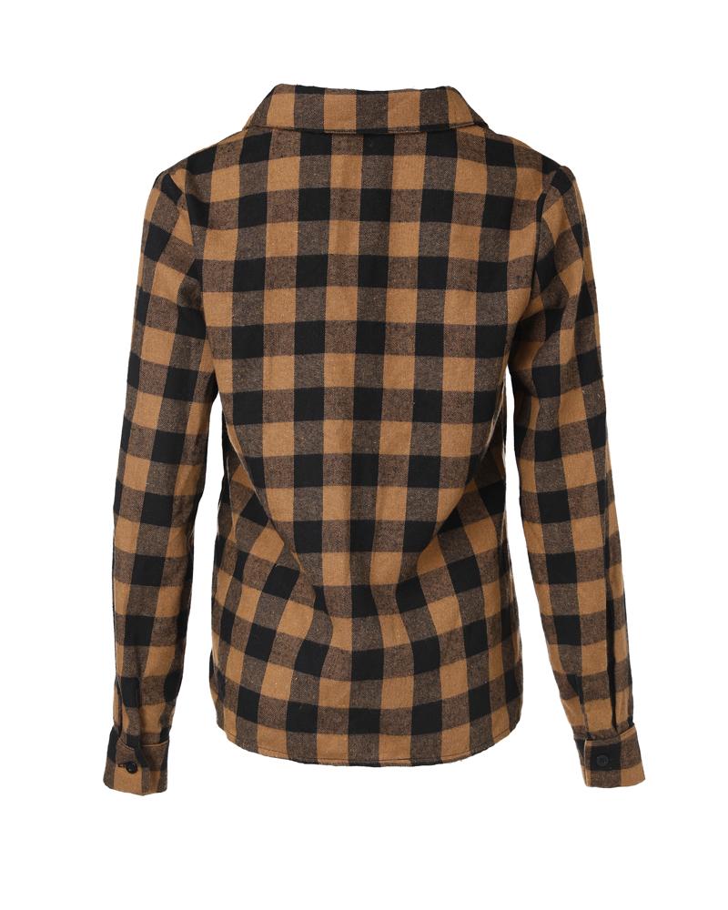 Plaid Print Buttoned Casual Long Sleeve Top