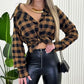 Plaid Print Buttoned Casual Long Sleeve Top