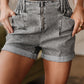 Gray Zipped Light Wash Cuffed Edge Denim Shorts