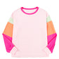 Pink Colorblock Patchwork Long Sleeve Loose Top