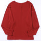 Red Solid Color Patchwork Long Sleeve Top