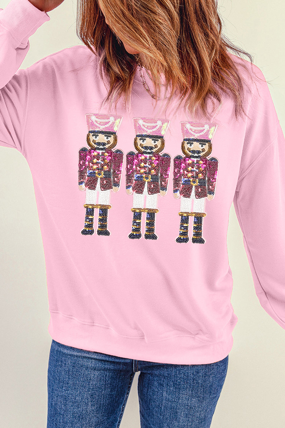 Pink Christmas Nutcracker Graphic Pullover Sweatshirt