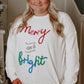 White Tinsel Merry AND Bright Pattern Plus Size Christmas Sweater