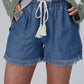 Ashleigh Blue Raw Hem Drawstring High Waist Denim Shorts with Pockets