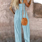 Tie Dye Print Square Neck Thick Strap Shirred Wide Leg Jumpsuit Casual Overalls with Pockets